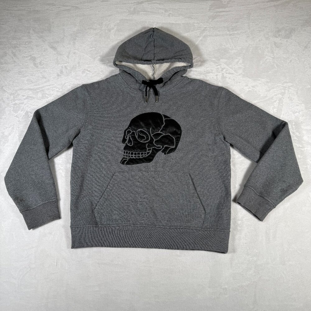 The Kooples Paris Hoodie Sweater Men Size M Gray Skull Cotton Blend Comfort GUC